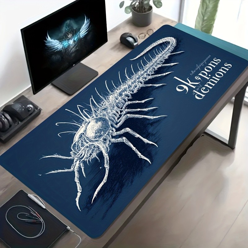 A Large Gaming Mouse Pad Featuring Insect Illustration Art Style, with a Non-Sl