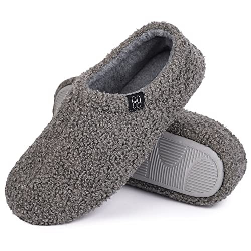 Women's Fuzzy Curly Fur Memory Foam Loafer Slippers with Polar Fleece 7-8 Grey
