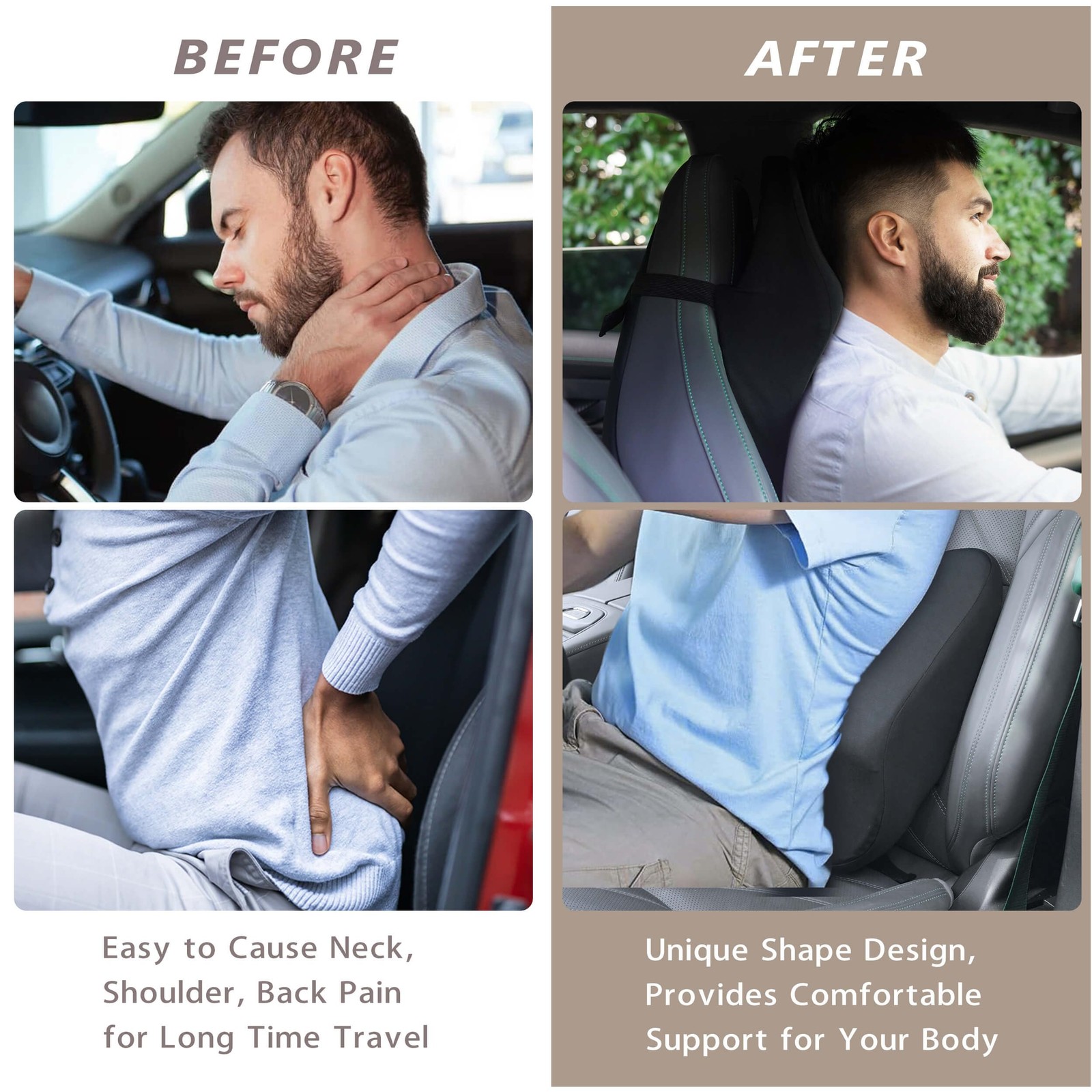 Car Headrest Pillow Memory Foam Adjustable Strap Ergonomic Neck Support Driving