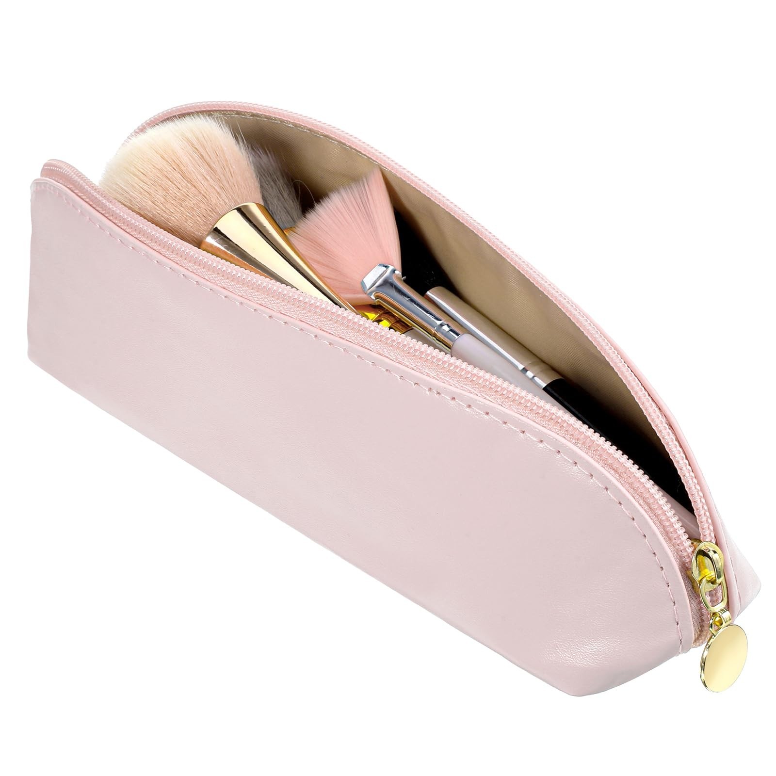Leather Makeup Brush Bag With Zipper, Portable Travel Cosmetic Organizer Case...