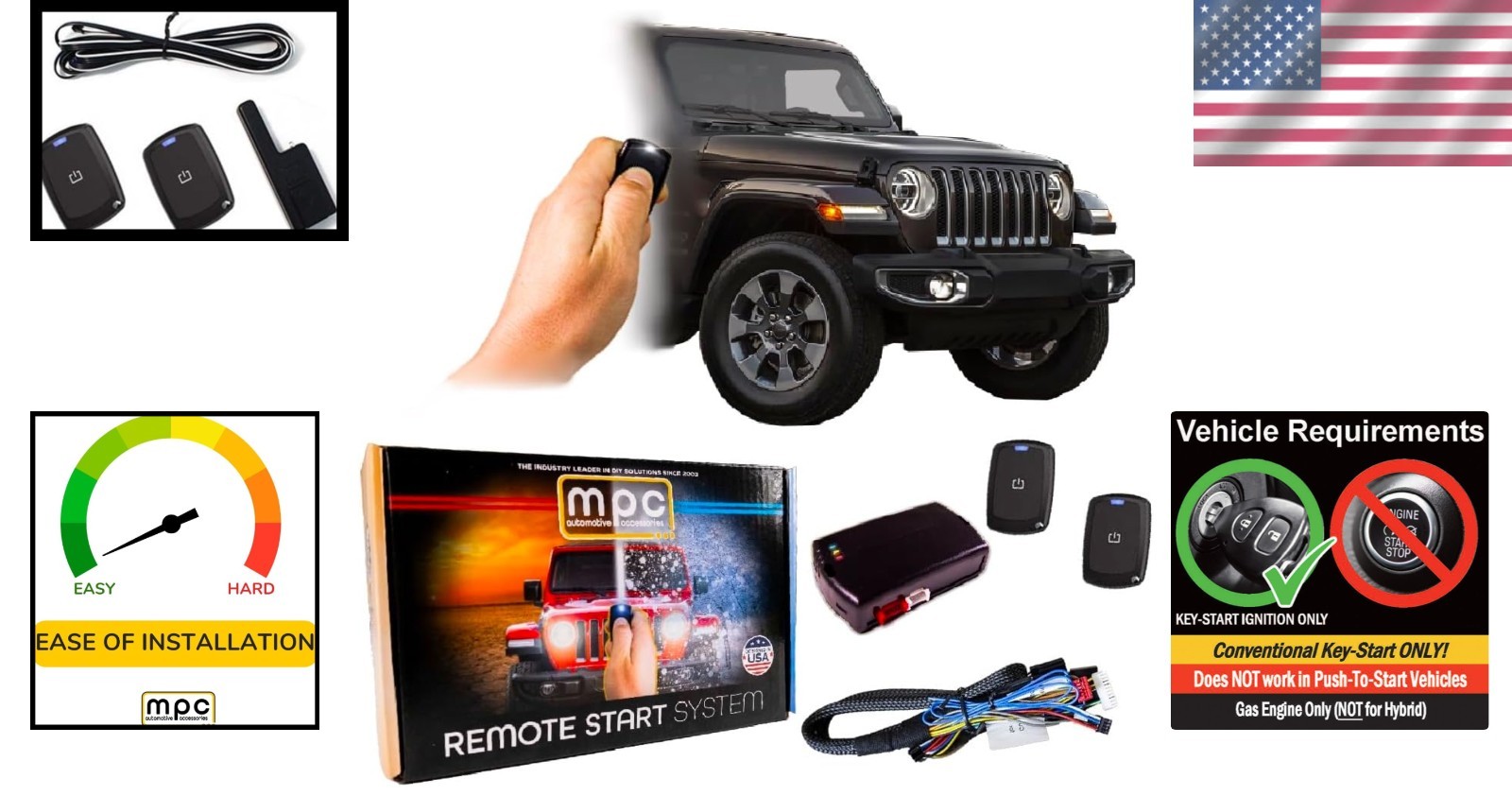 Complete Remote Start System for Jeep Wrangler 2007-2018 - 2,000ft Range, Secure