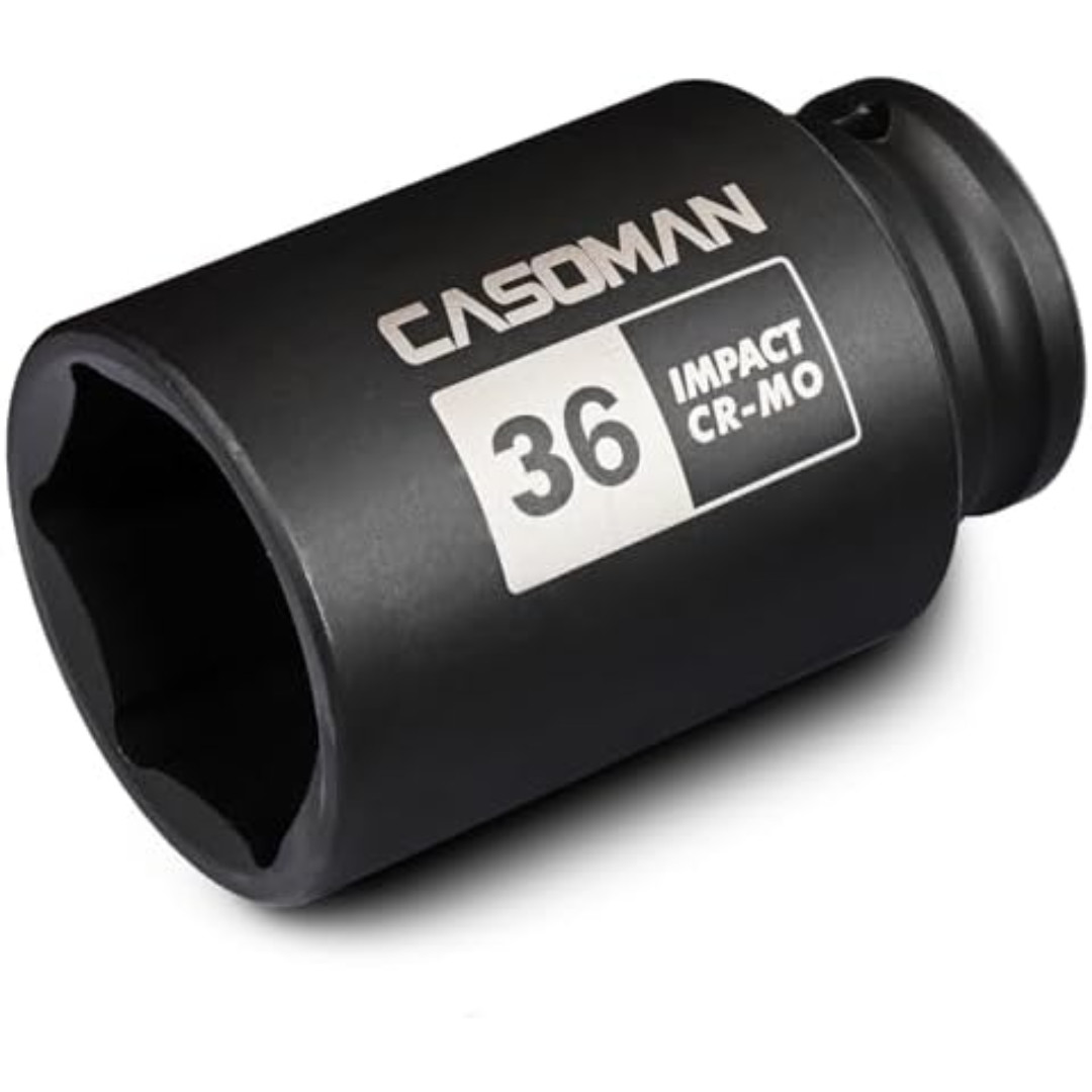 1/2" Drive X 36 Mm Deep 6 PT Impact Socket, CR-MO, Drive 6 Point Axle Nut Socket