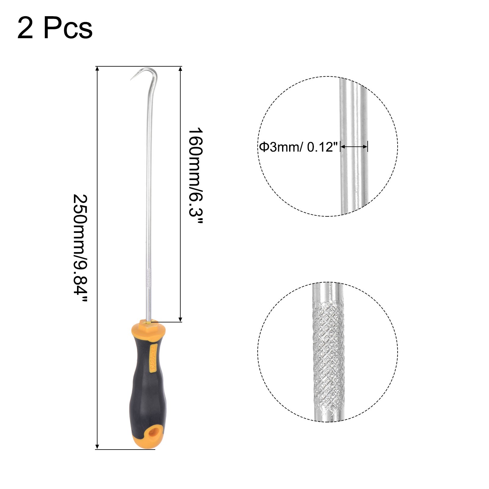 2Pcs 9.84" Full Hook Pick O-rings Puller Remover Removal Tool