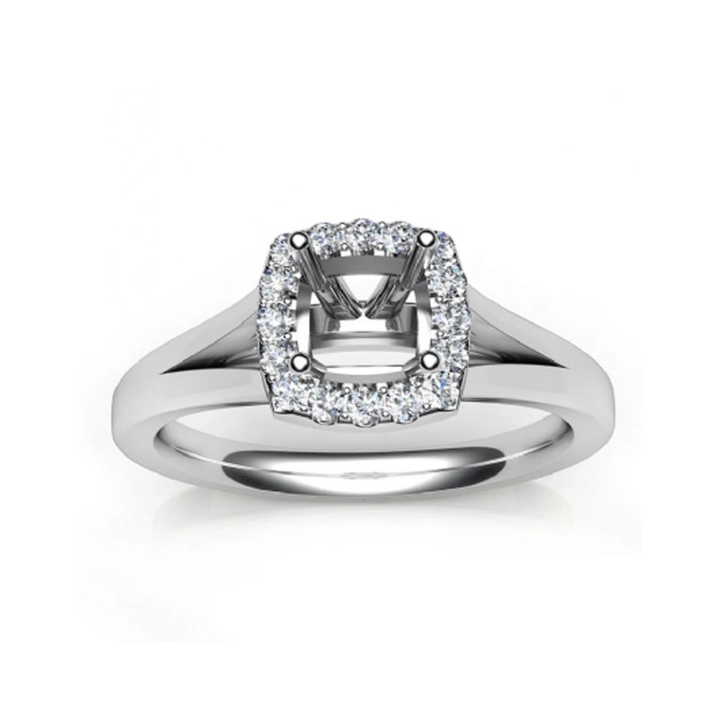 925 Sterling Silver Semi Mount Women Ring 7mm Square Halo Split Shank Blank Ring