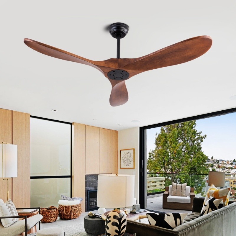 52" Modern Natural Wood Ceiling Fan NoLight 6 Speed Reversible Remote In/Outdoor