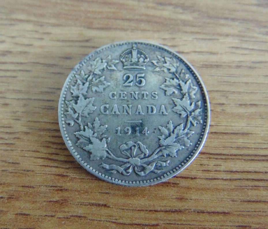 1914 CANADA SILVER 25 CENTS COIN