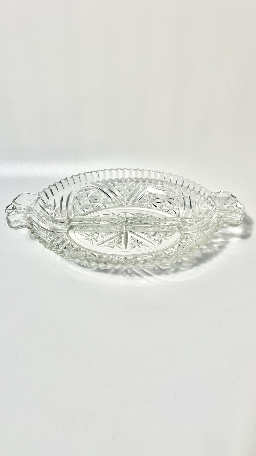 Anchor Hocking Clear Crystal Glass Stars & Bars 2 Part Relish Dish