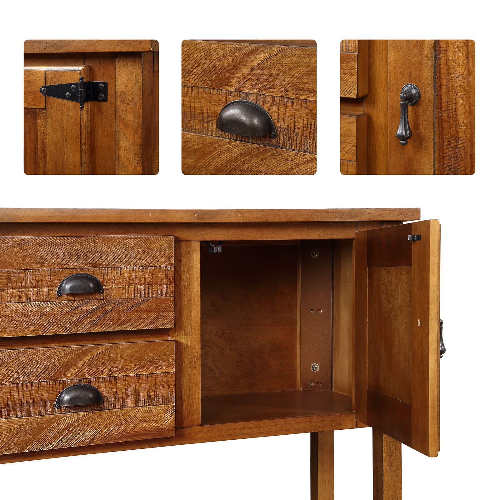 46'' Solid Wood Sideboard Retro Console Table with 2 Drawers & Cabinets