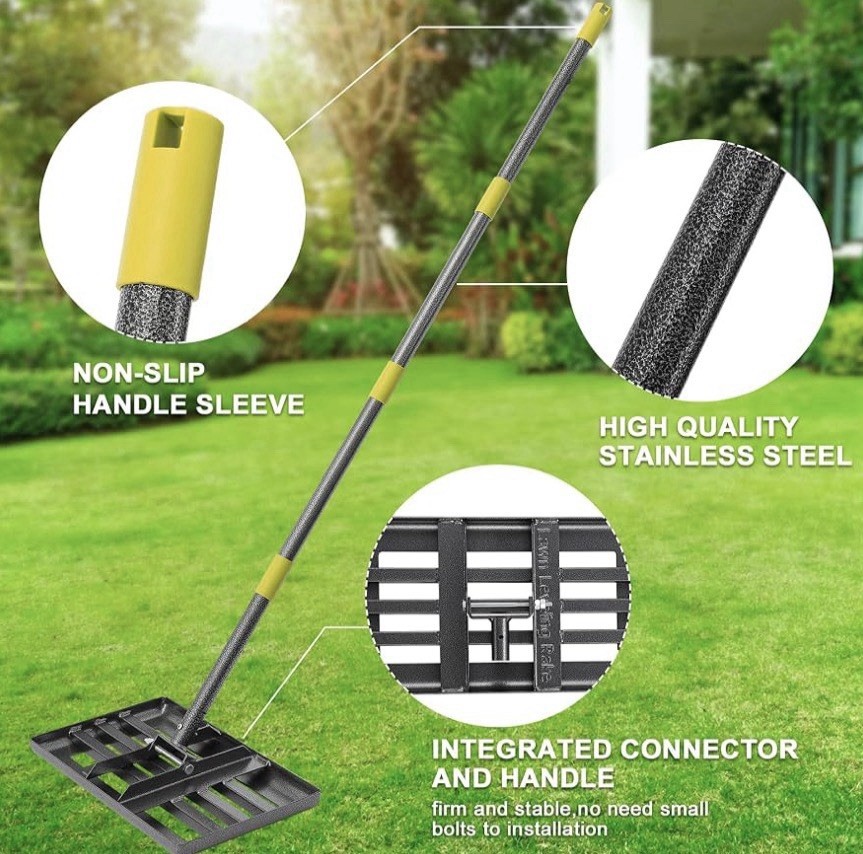 Lawn Leveling Rake - Heavy Duty Stainless Steel Lawn Leveler Tool with 17"x10"