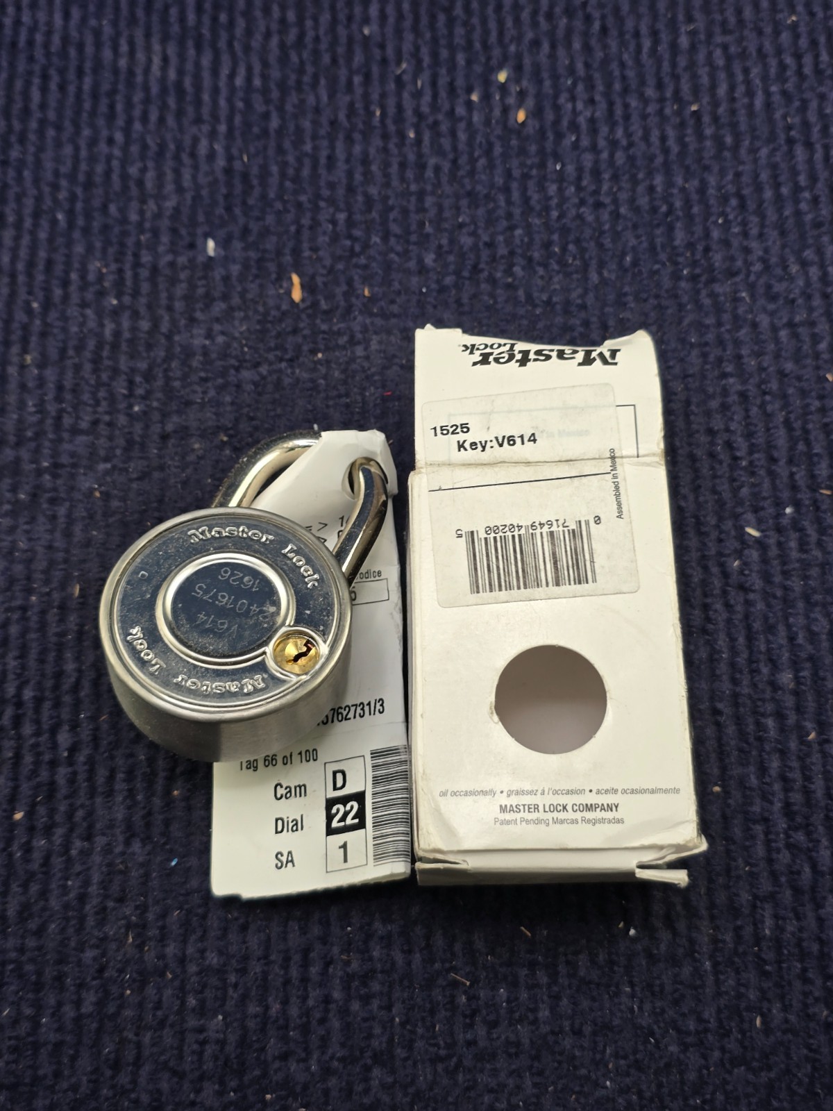 Master Lock 1525 3-Digit Combination Padlock 1-7/8" Body x 1/4" Shackle V614