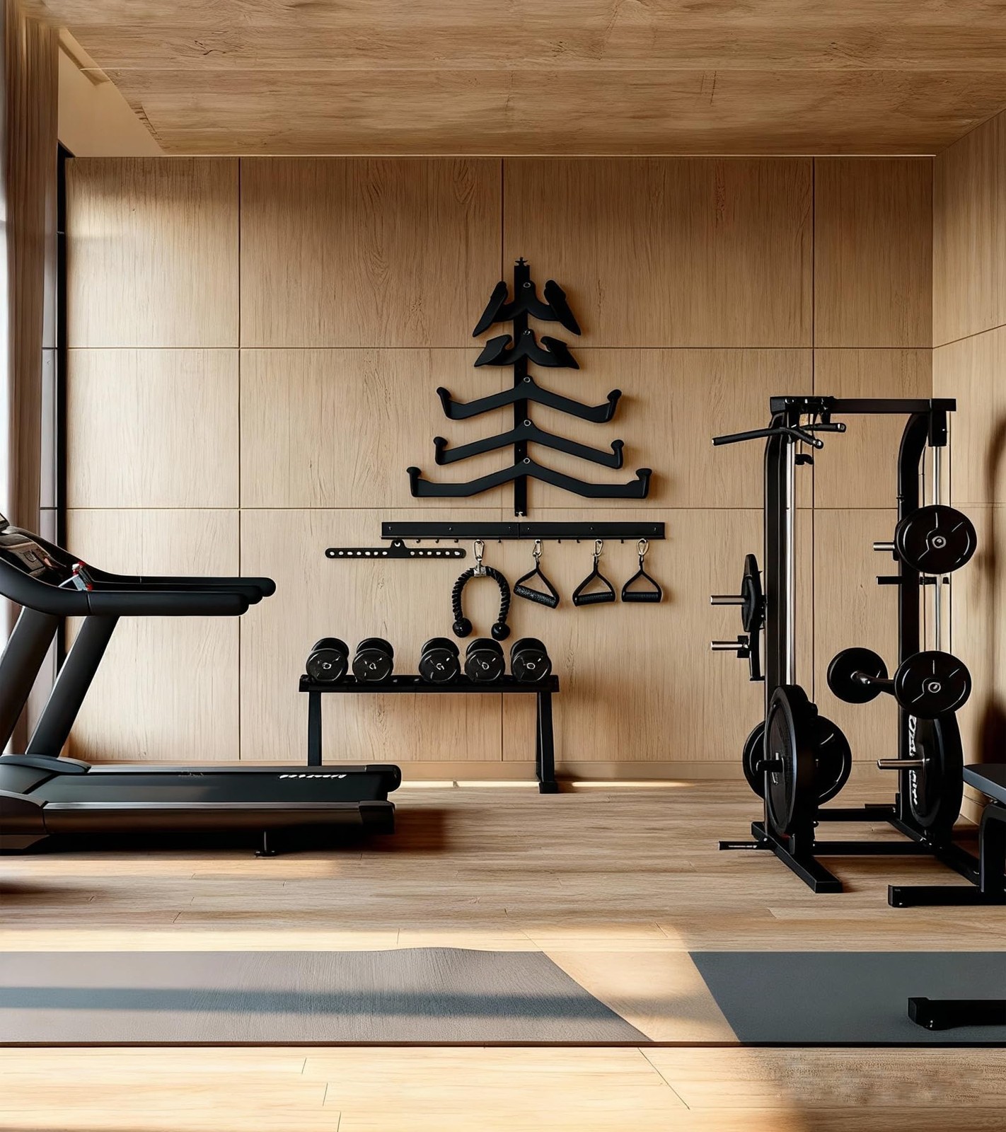 Lat Pull Down Bar Storage Rack Wall Organizer Fits Cable Attachments Gym