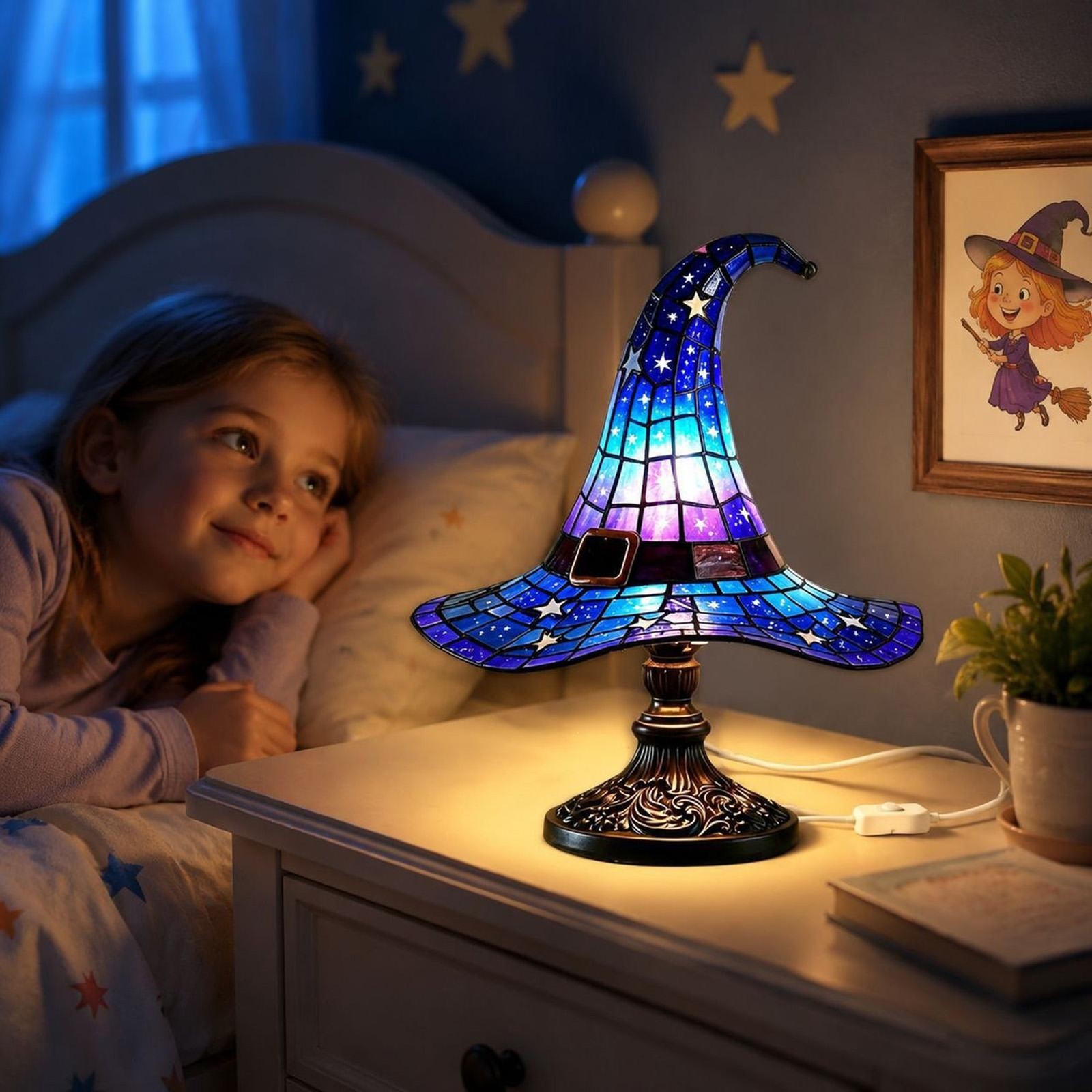 Stained Resin Witch Hat Lamp,USB Powered Gothic Wizard Hats Night Light