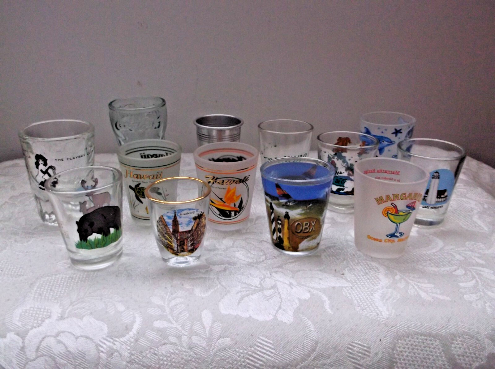 Lot Of 13 Mixed Assorted Shot Glasses Souvenir Collection.