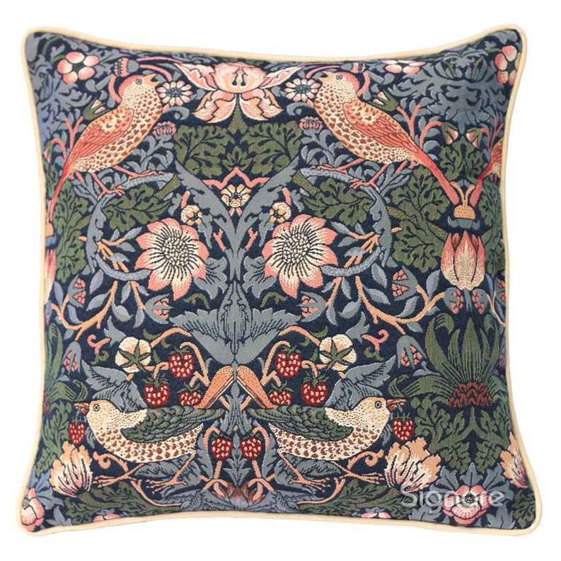 William Morris Strawberry Thief Blue Pillowcase/Cushion Cover Decorative Design