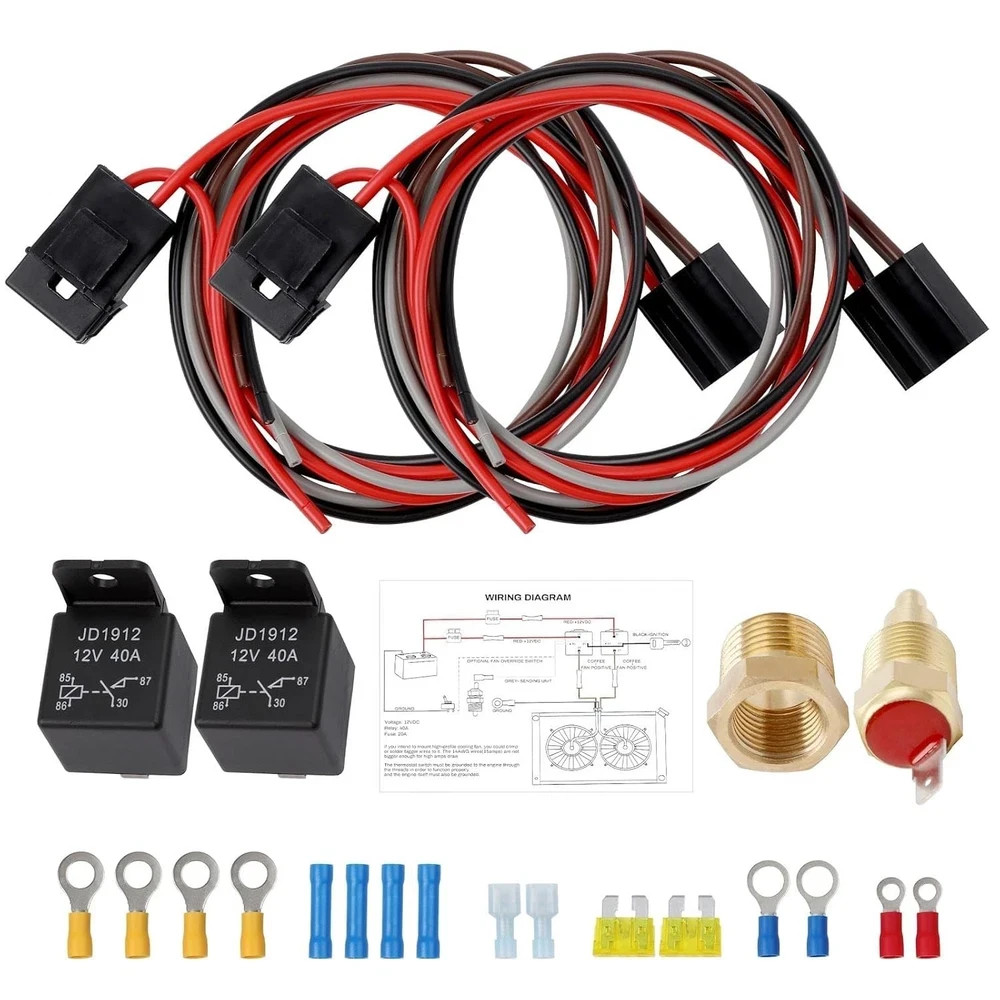 12V 40AMP Dual Electric Fan Relay Kit Radiator Cooling Fan Relay Wiring Kit with