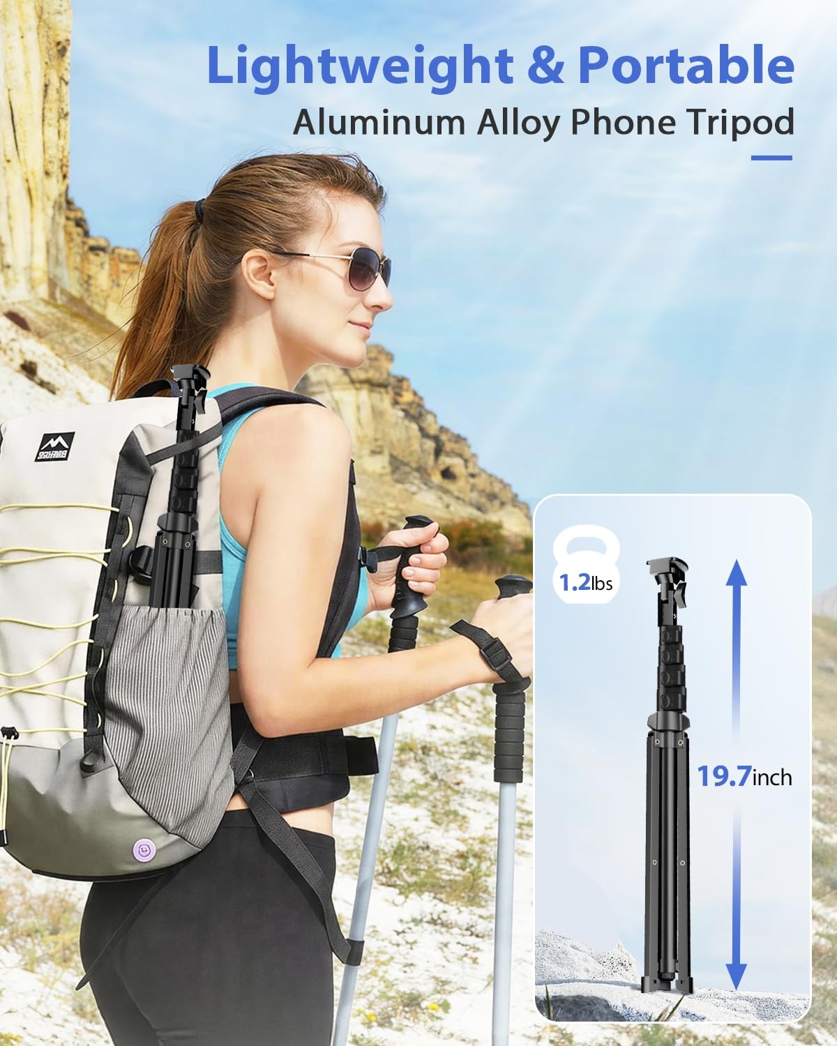 62’’ Cell Phone Tripod Stand, Adjustable Floor Cellphone Tri Pod Holder with ...