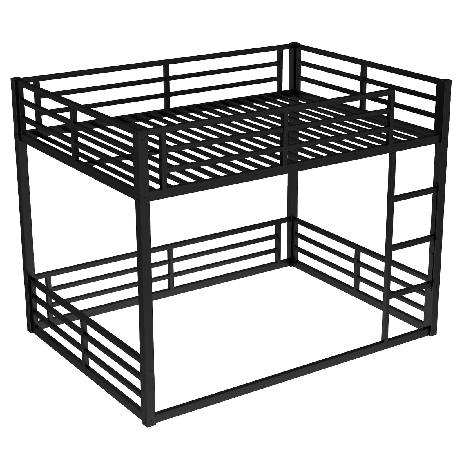 Metal Queen Over Queen Bunk Bed, Black, Space Saving, Noise Reduced