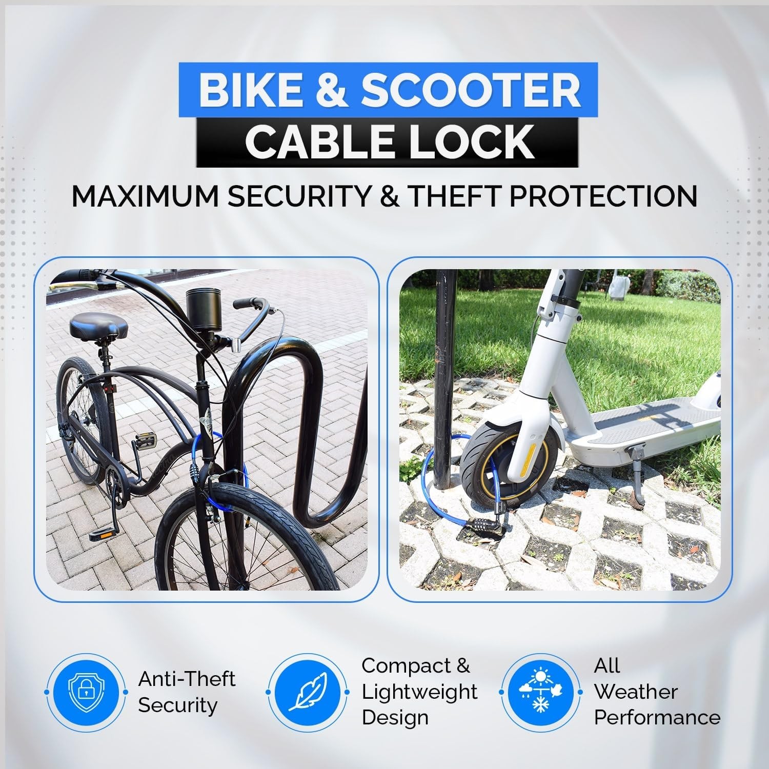 DocksLocks Anti-Theft Security Cable Lock, Blue, 2ft, Combination Lock, Weath...