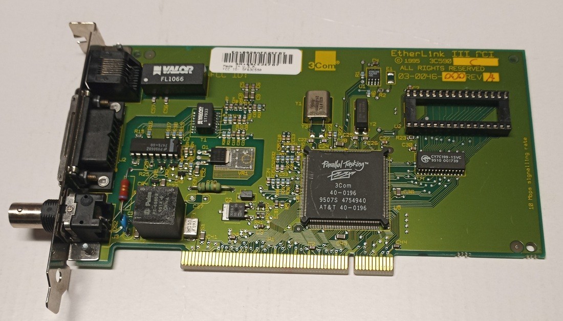 Vintage 3COM Etherlink III PCI 3C590 Ethernet Adapter - RJ-45, AUI, BNC