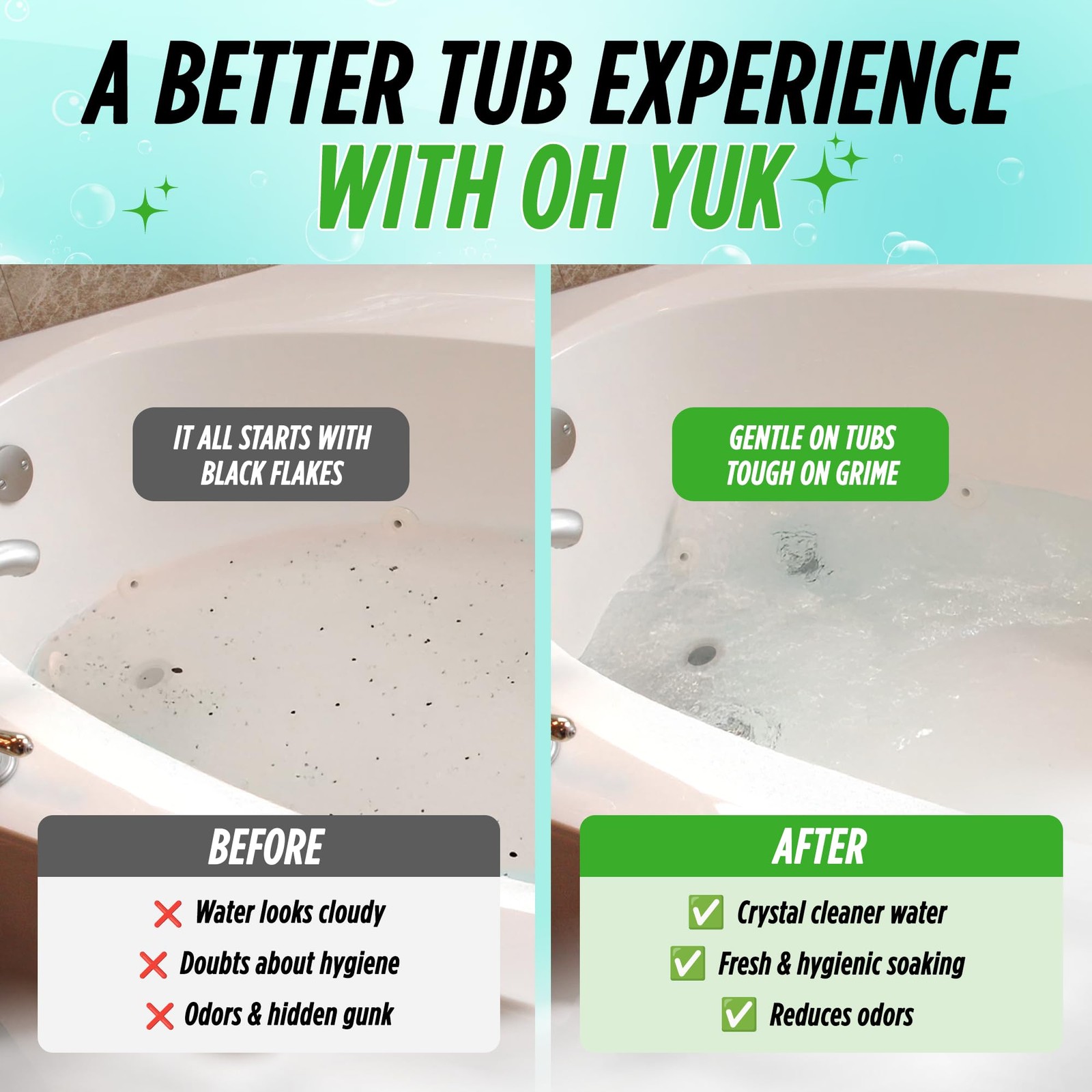 Oh Yuk Jetted Tub Cleaner for Jacuzzis, Bathtubs, 16 Fl Oz (Pack of 1), Green