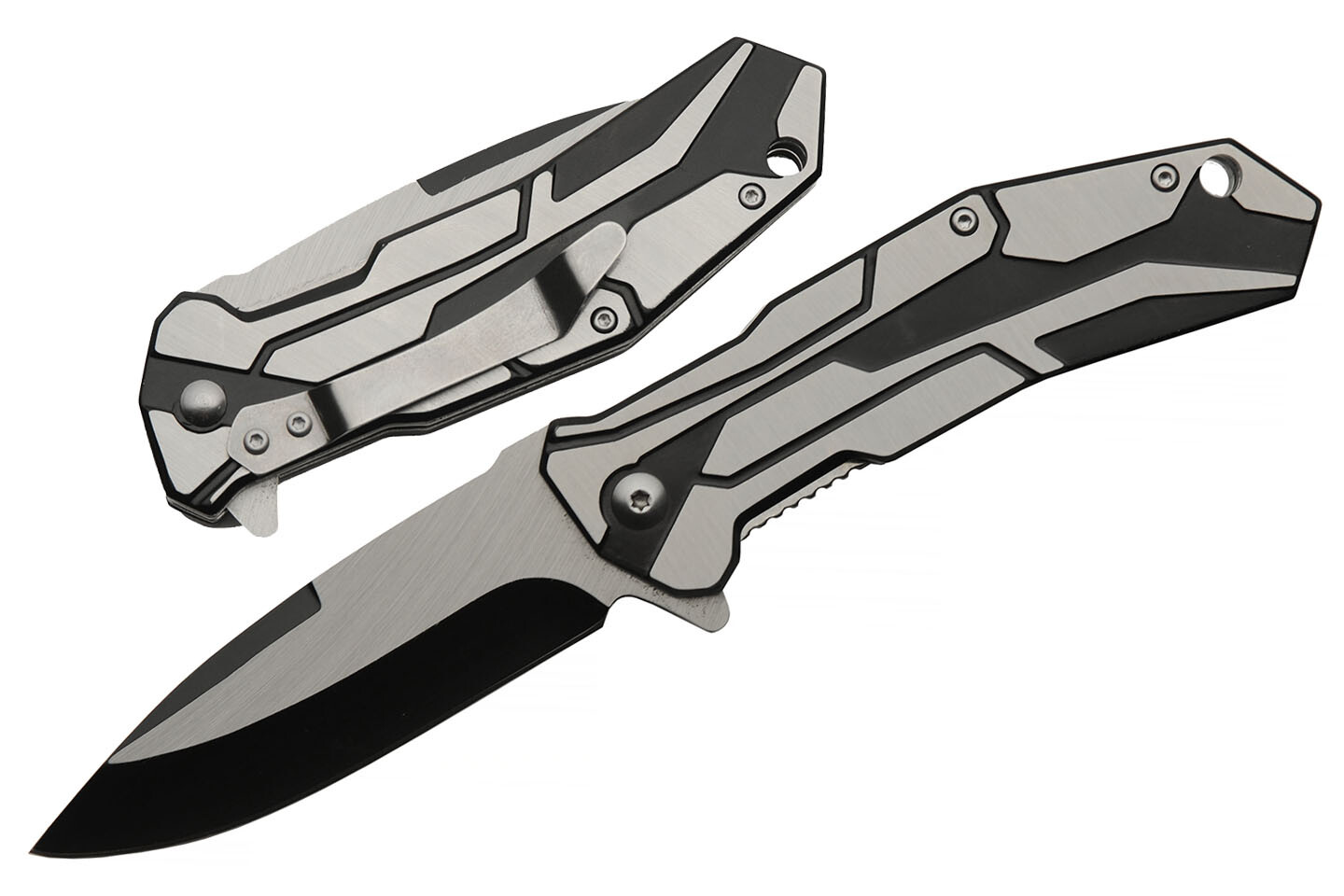 Folding Knife 3.5in. Drop Point Blade Black/Silver Tactical EDC Stainless Steel