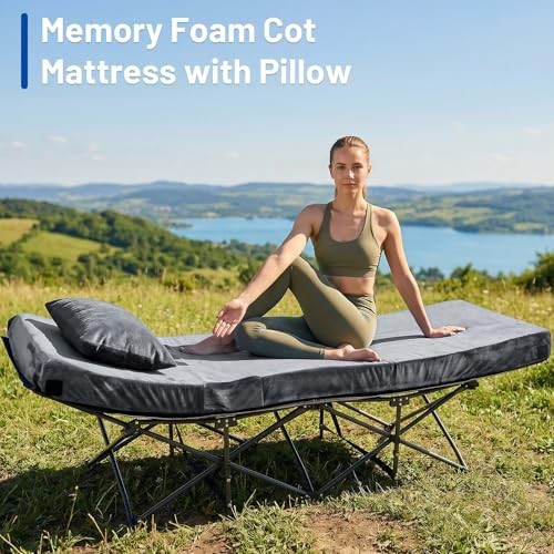 Memory Foam Camping Mattress Pad with Small Single/Cot: 72*24*4" Dark Gray