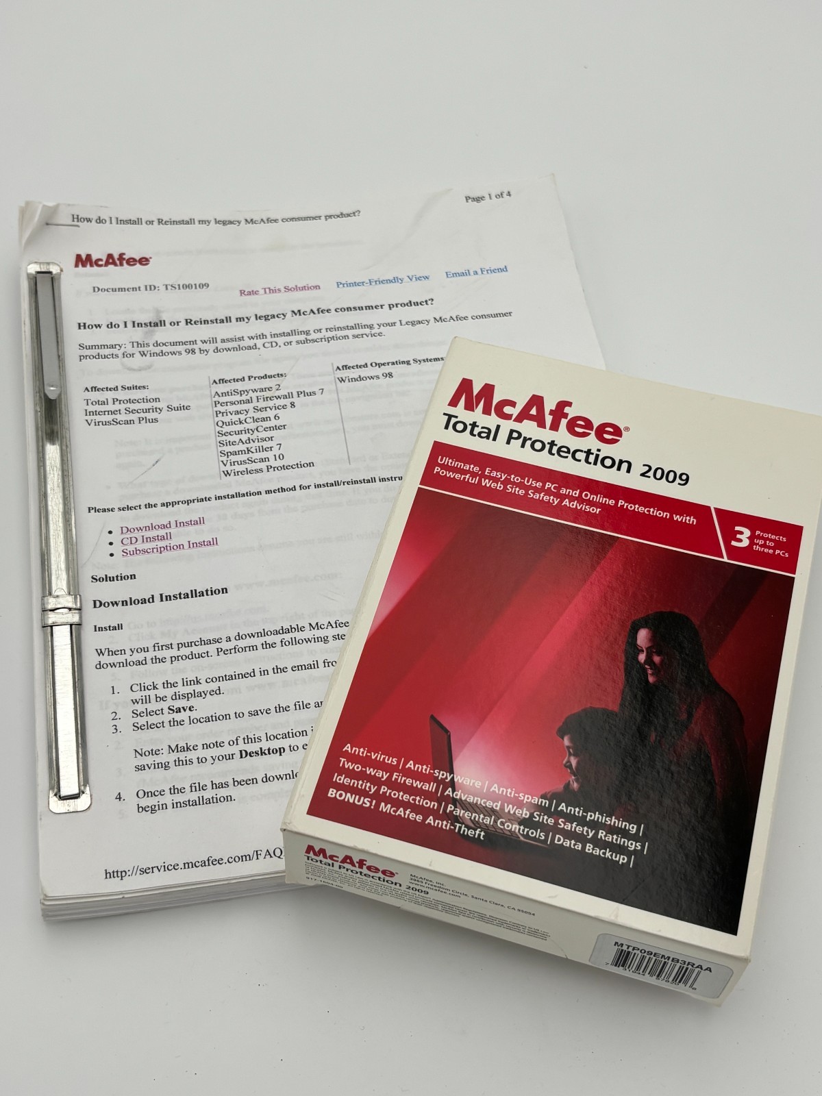 Open Box McAfee Total Protection 2009 - w CD-ROM & Manual GUARANTEED