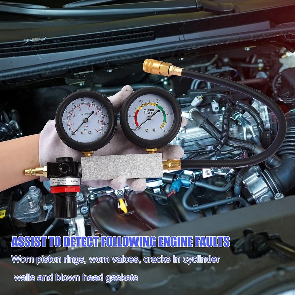 Engine Compression Diagnosis Tester Cylinder Leak Down Gauges Detector#Leakage