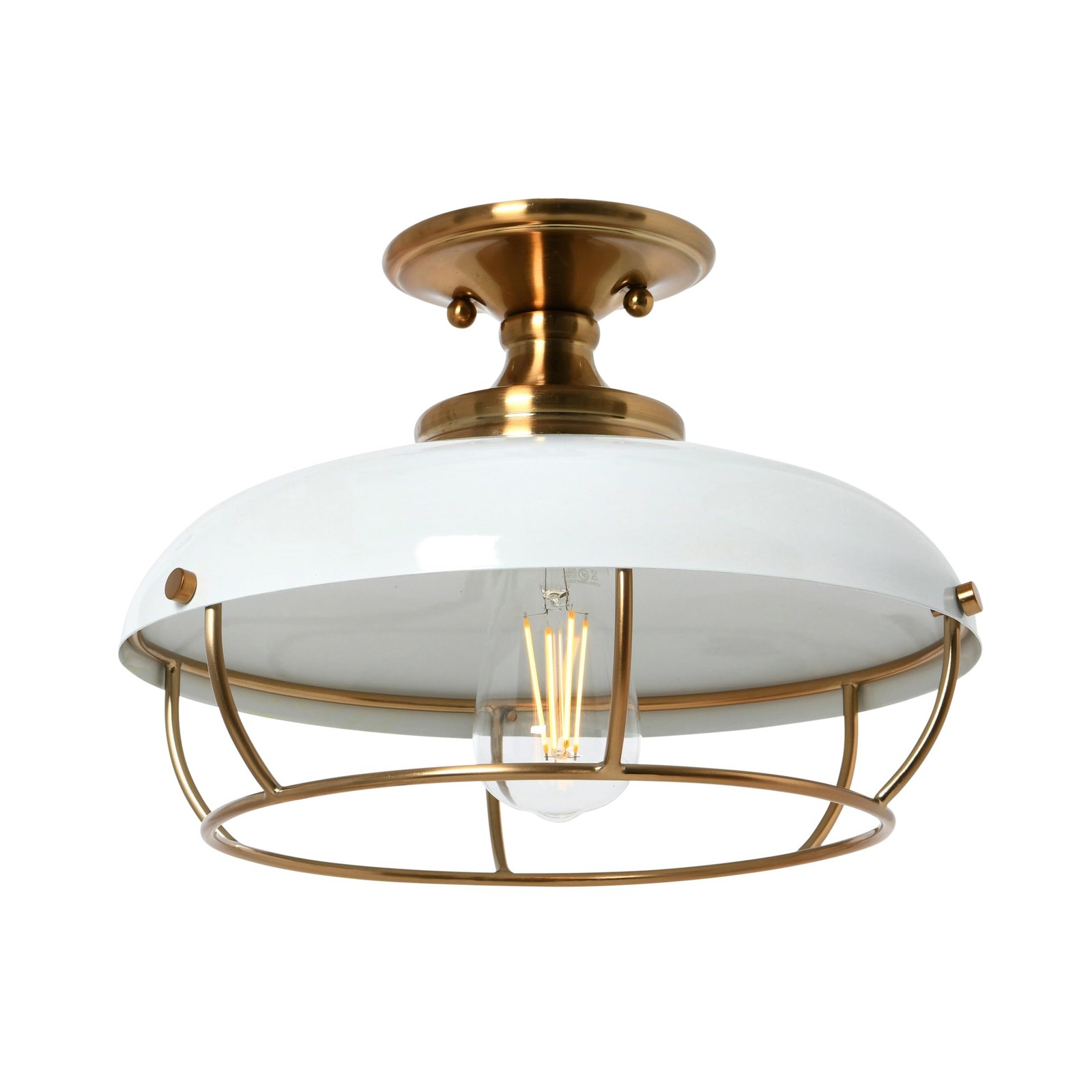 Robert Stevenson Lighting - Presley Caged Dome Metal Brushed Brass and White