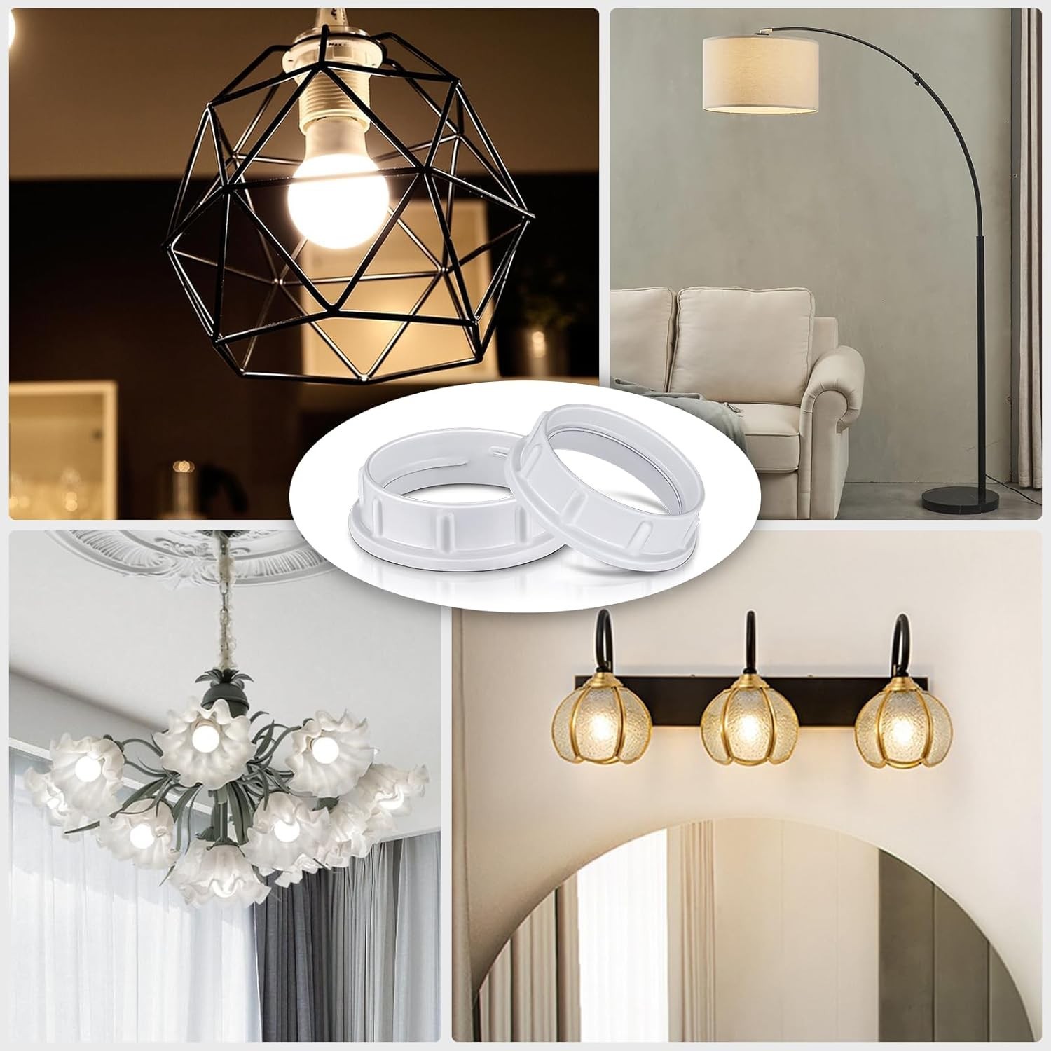 Light Socket Shade Rings,Aluminum Threaded Socket Ring for Medium Base E26 So...