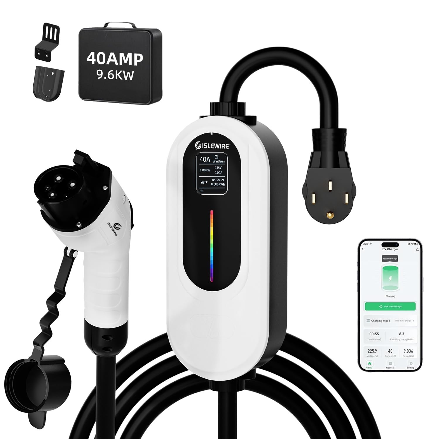 Level 2 EV Charger 40A 240V, 9.6kW Fast Charging with WiFi & APP Control, Plu...