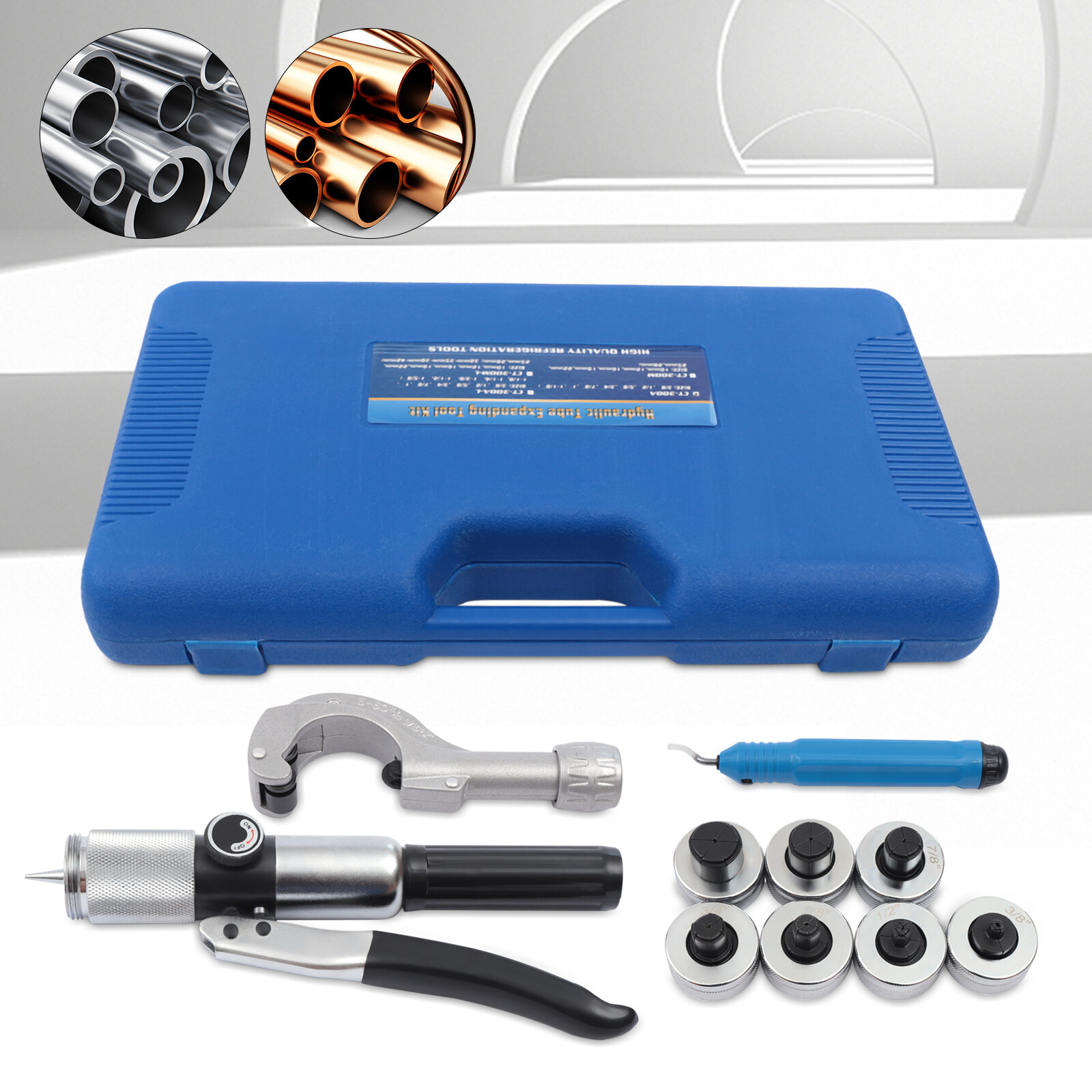 3/8"~1-1/8" 7 Lever Hydraulic Tubing Expander Tool Swaging Kit HVAC Tool Tube