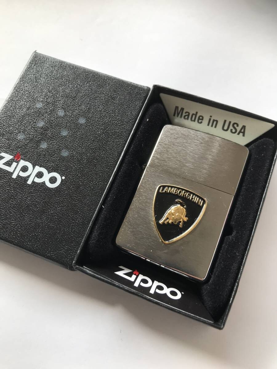 Zippo Oil Lighter Lamborghini Emblem Logo Silver Black Brass Regular Case Japan