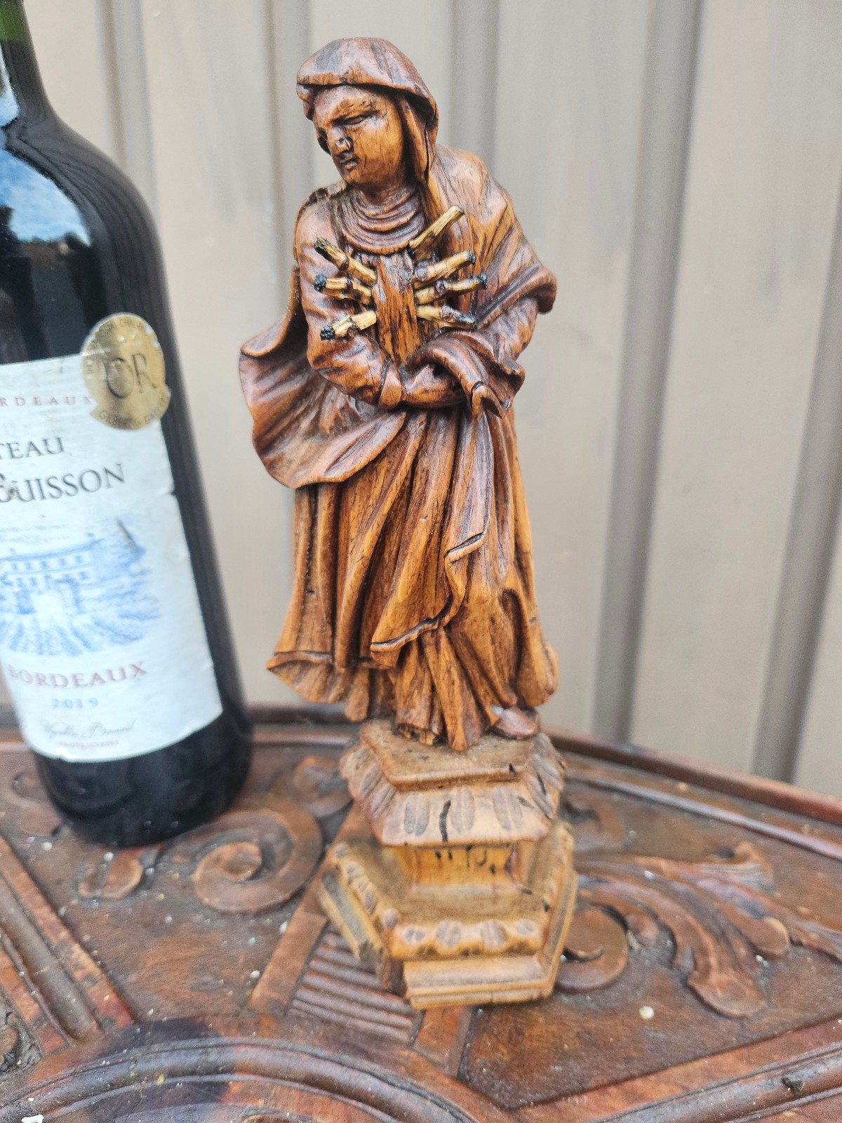 Antique 1880s german Mater Dolorosa Our Lady of Sorrows wood carved statue