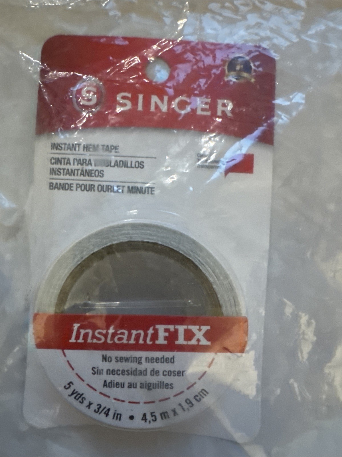 Singer Instant Hem Tape, 3/4 in x 5 Yards, Instant Fix, No Sewing Needed, Sealed