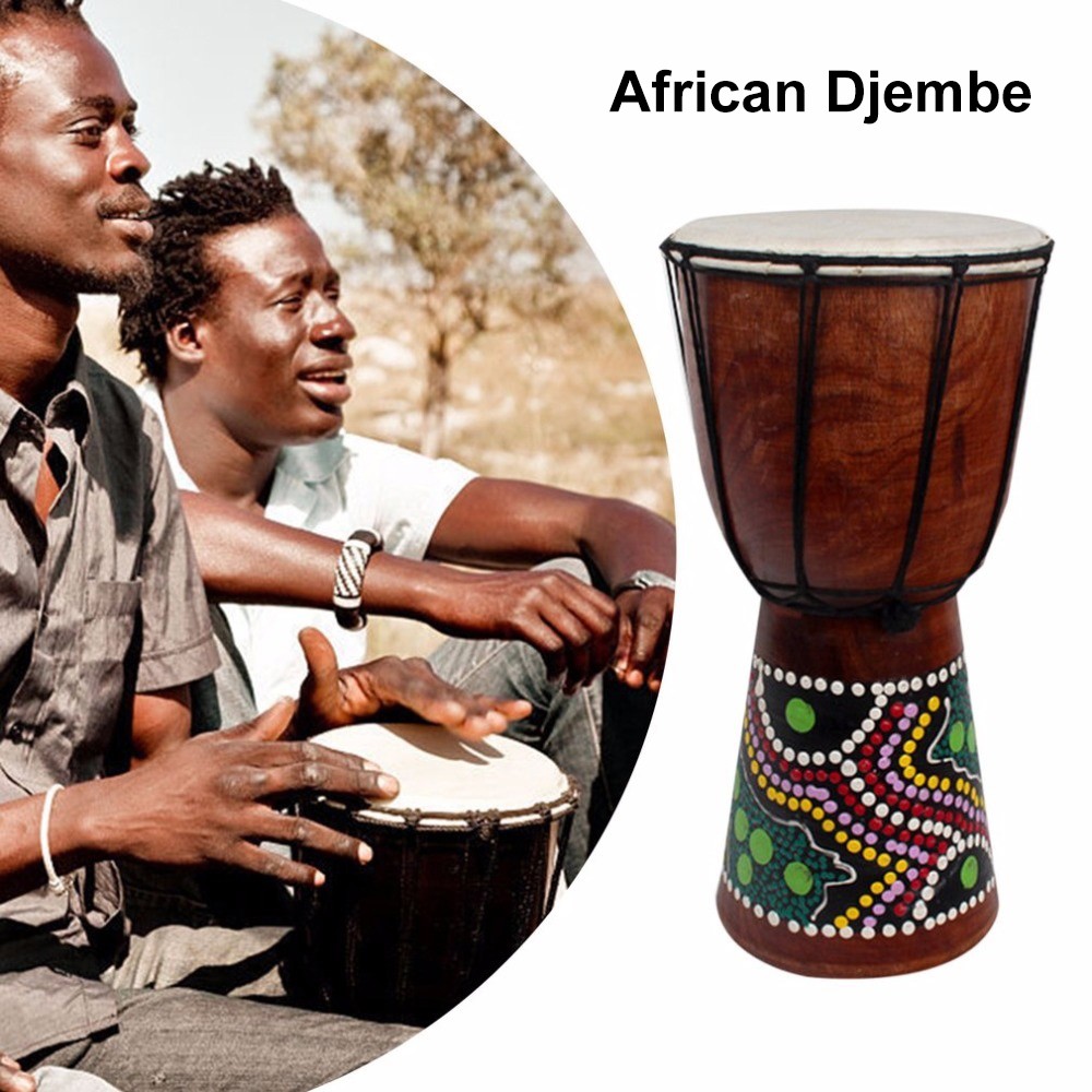 6in African Djembe Drum Wood Goat-Skin Traditional African Musical Instrument