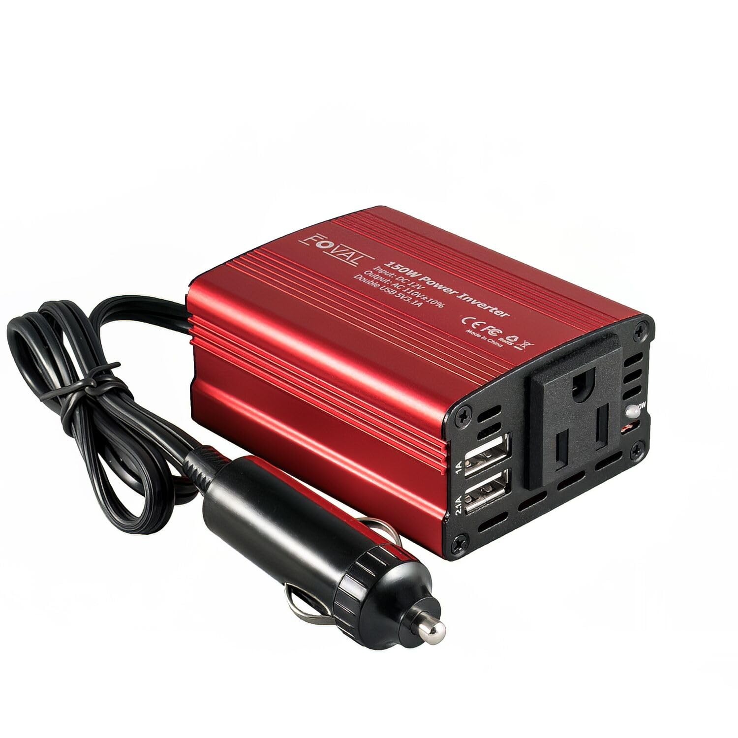 FOVAL 150W Car Power Inverter 12V DC to 110V AC Converter Vehicle Classic Red