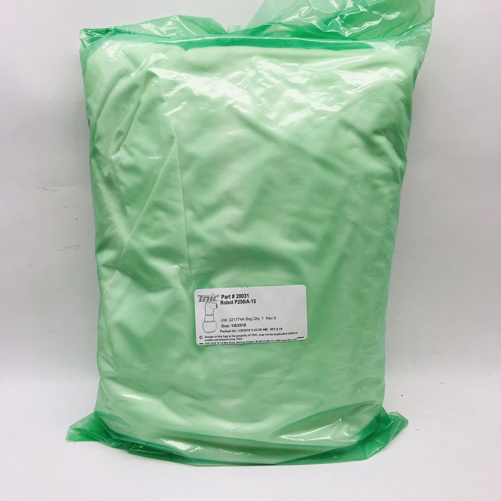 TDIC # 20031, COVER BAG FOR ROBOT P250iA-15 - JOB221774A, 1 BAG