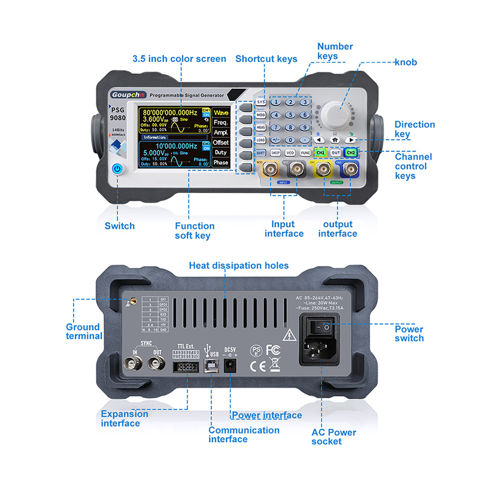 Programmable Signal Generator 60/80MHz Dual Channel Arbitrary Waveform Frequency