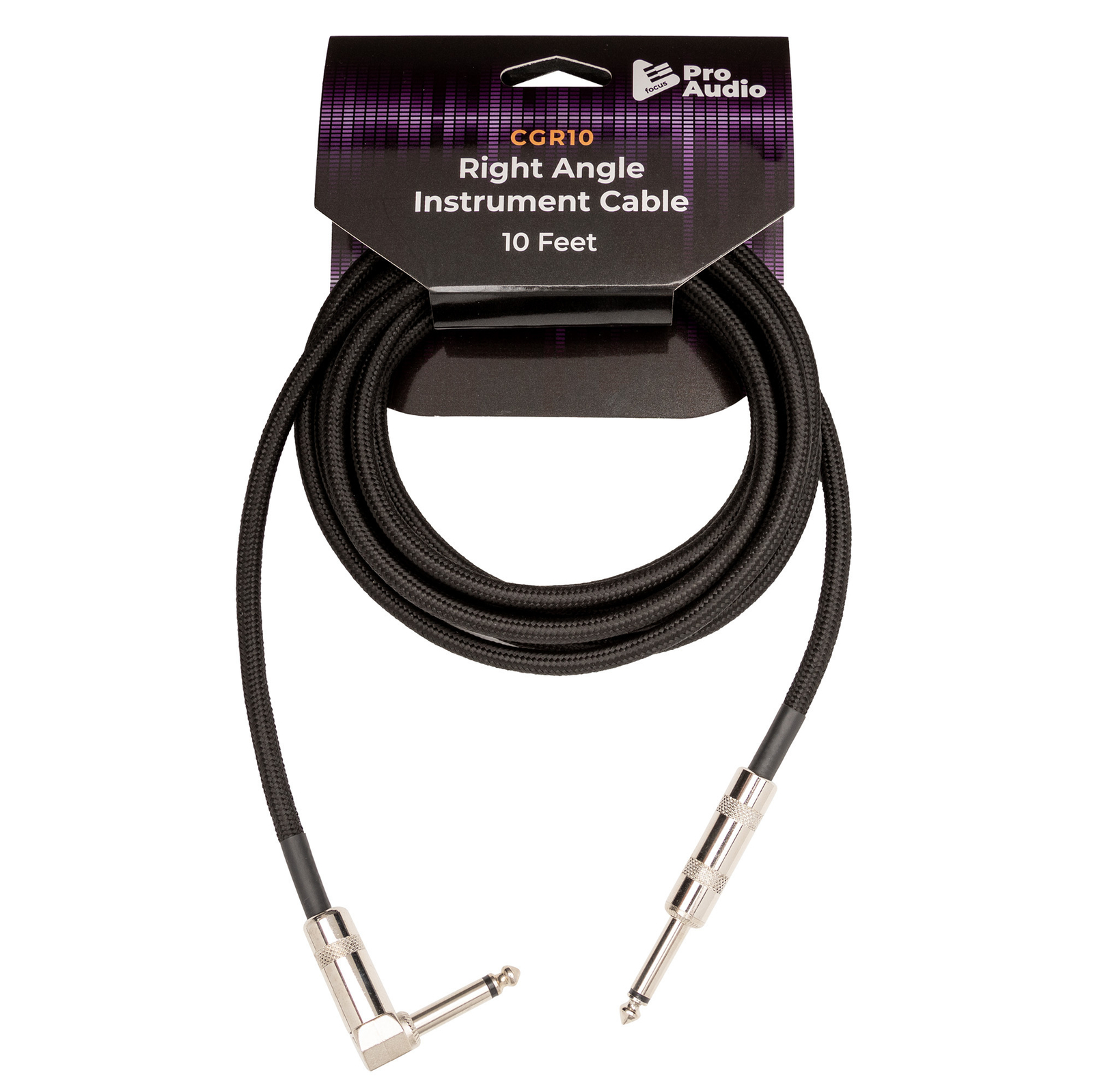 FocusProAudio Woven Right Angle Instrument Cable 10 Feet