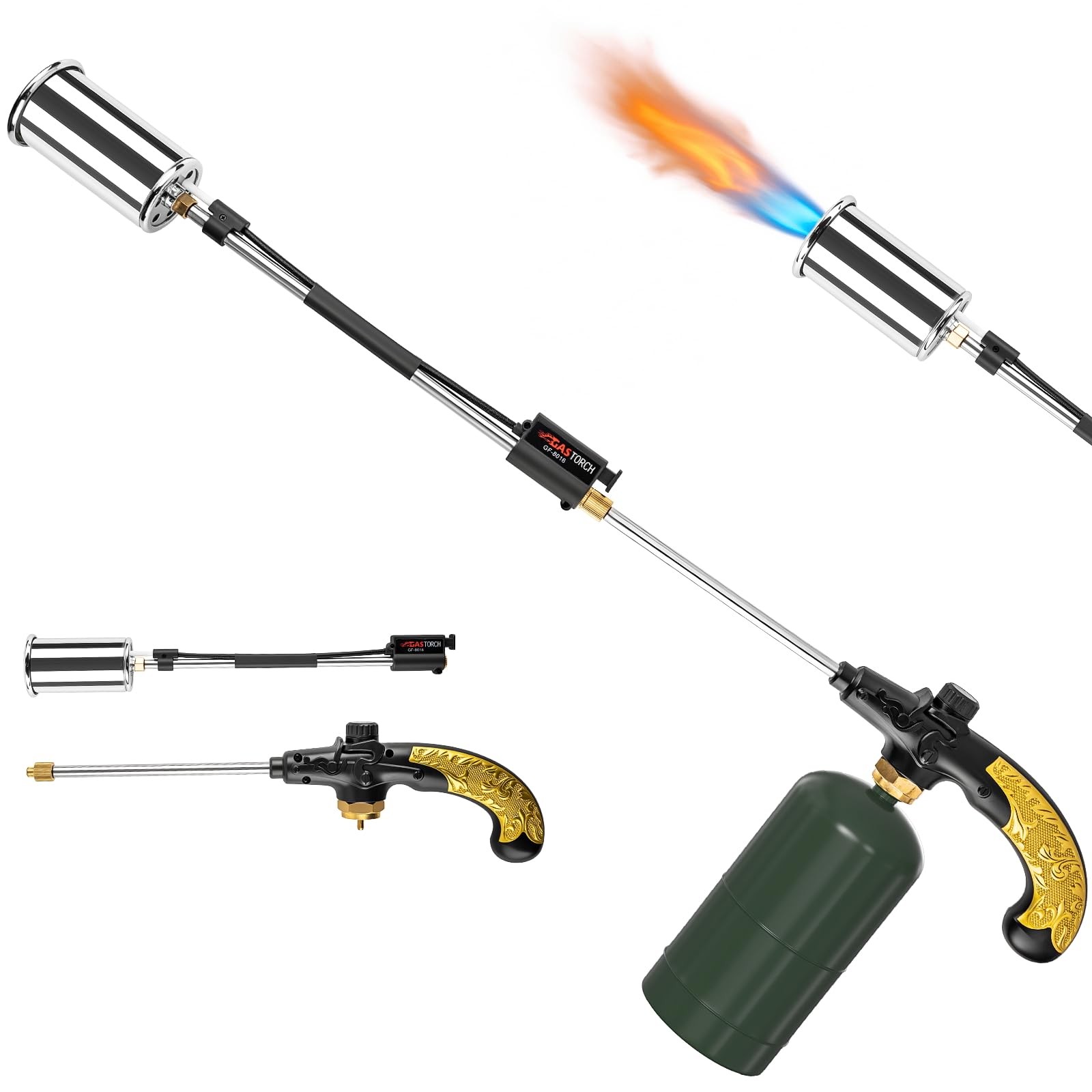 GudeKeen Propane Torch Weed Burner, Adjustable flame thrower Black & Yellow