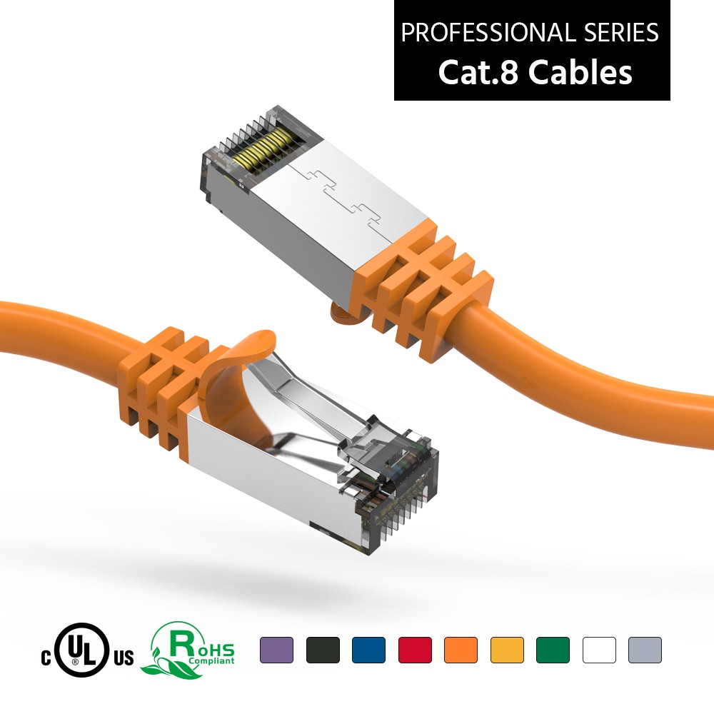 2Ft CAT8 S/FTP Ethernet Network Cable Orange 26AWG
