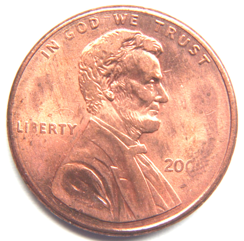 200?  Lincoln Memorial Cent Struck through thru grease   RED