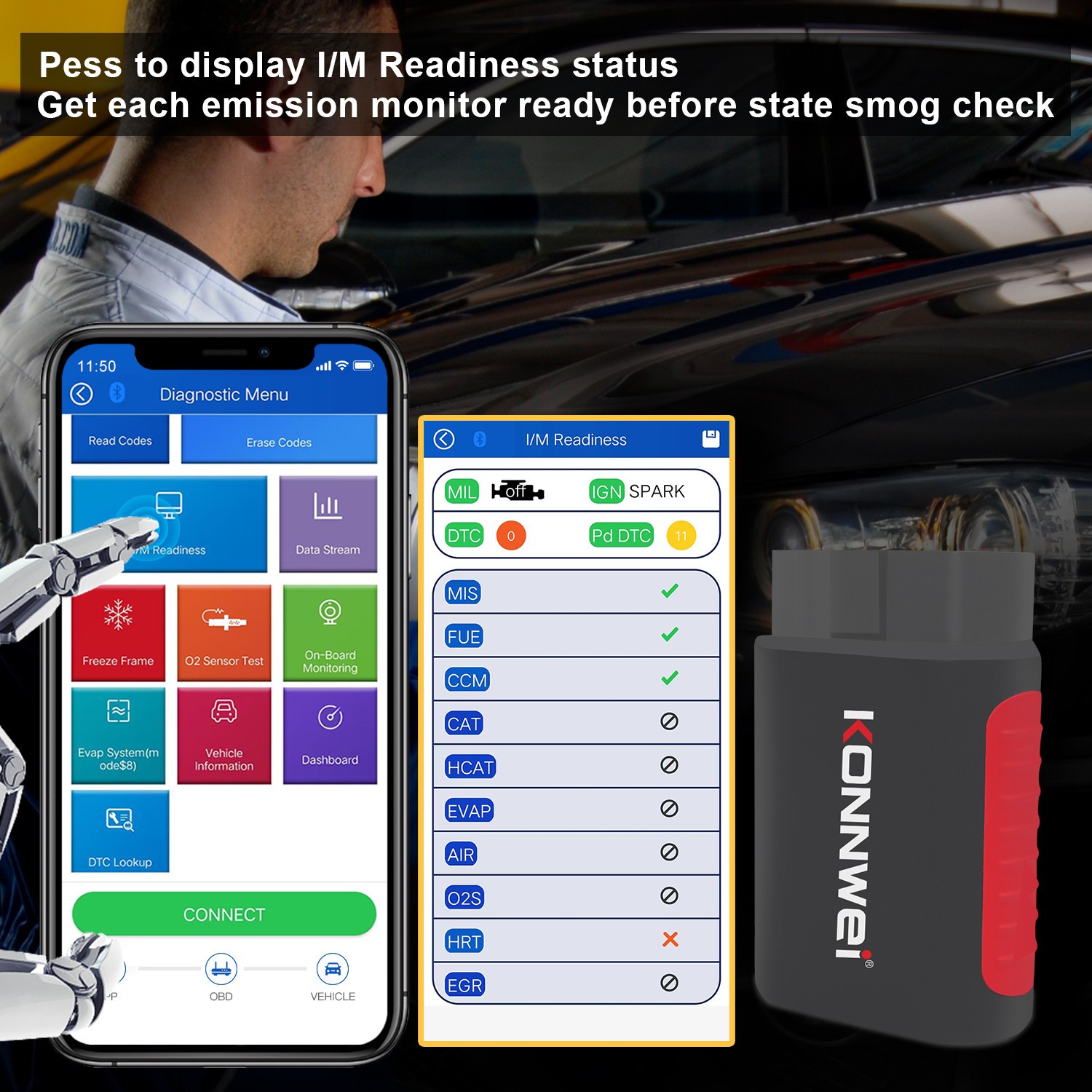 KONNWEI KDIAG Wireless Car OBD2 Reader Code Scanner ABS SRS Diagnostic Tool