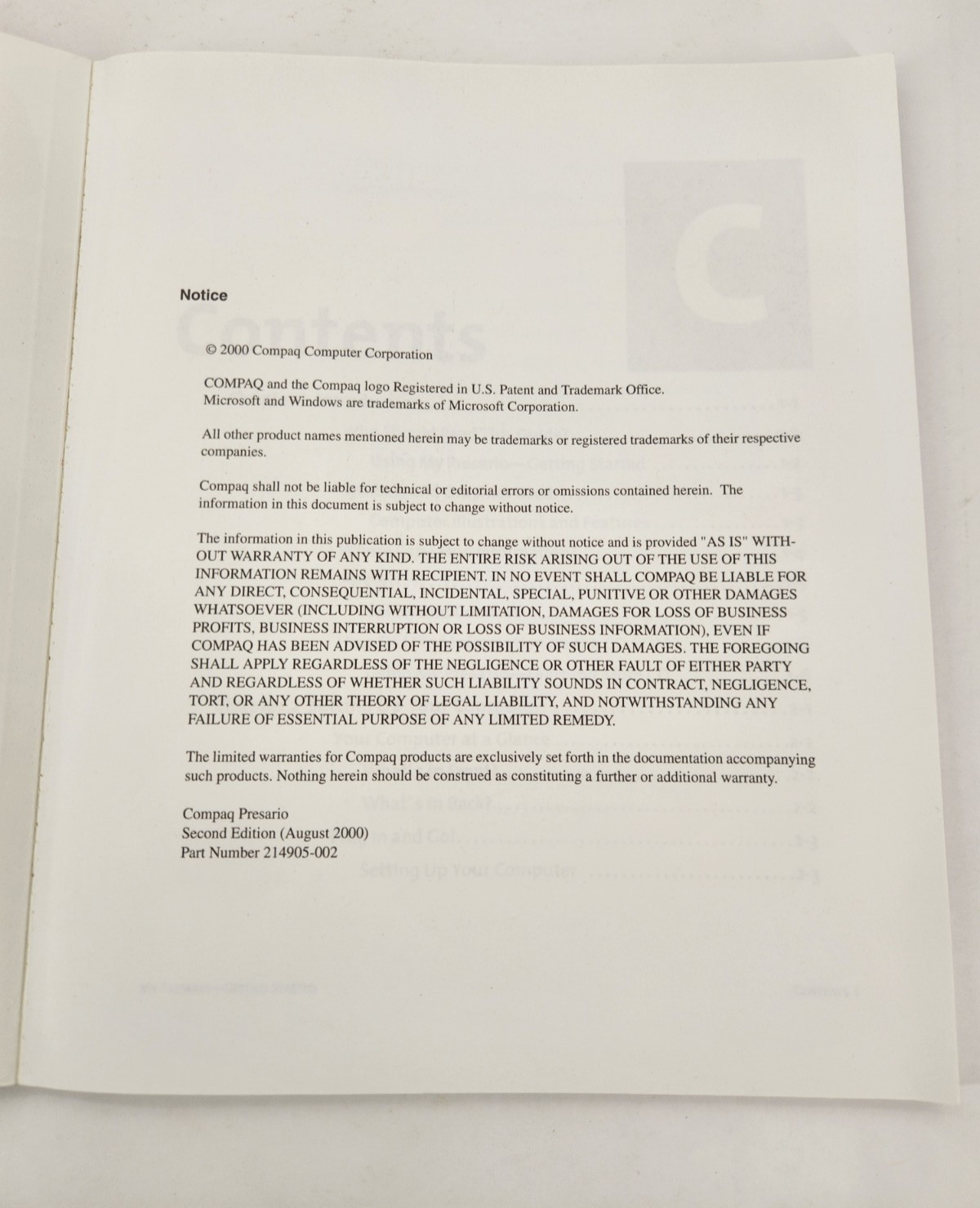 2000 Compaq My Presario - Getting Started (Book: Compaq, Manual)