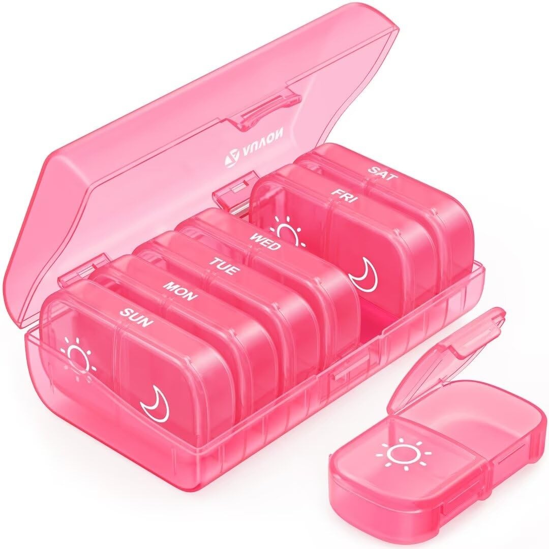AUVON XL Weekly Pill Organizer 2 Times a 1 Count (Pack of 1), A-light Pink