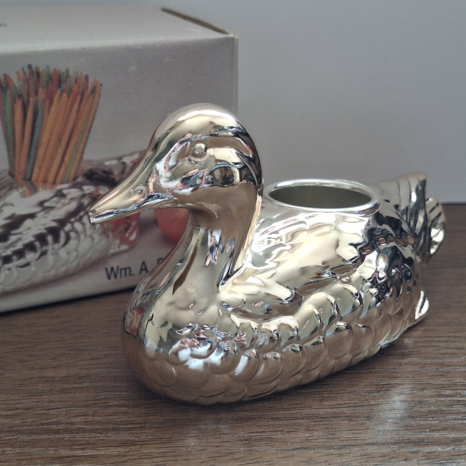 VTG Oneida Silversmith Wm A Rogers Duck Toothpick Holder Silverplate Cottagecore