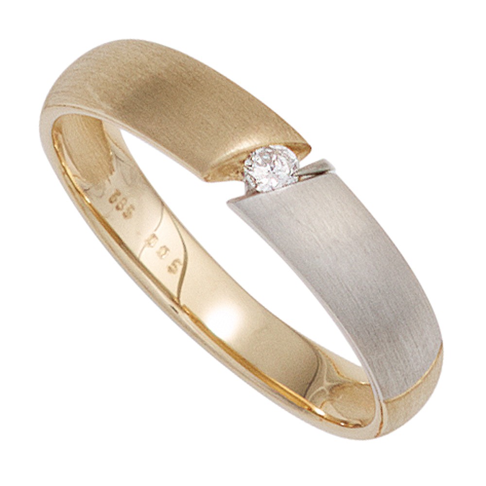 Jobo ladies' ring 585 gold yellow gold two-tone matte 1 diamond brilliant 0.05ct. Goldri