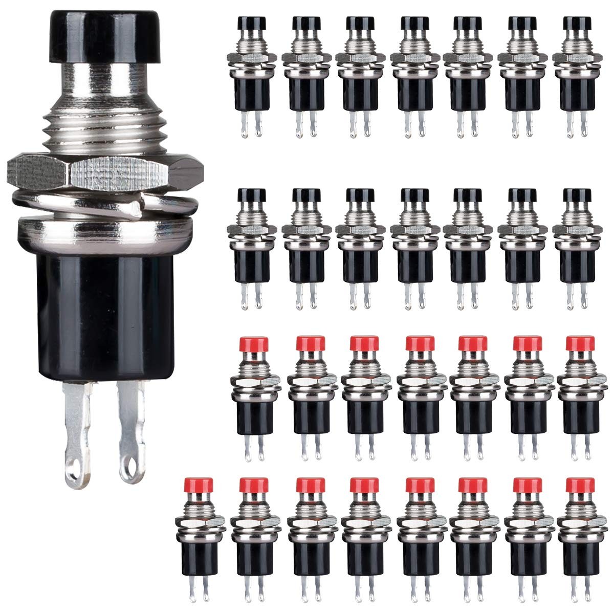 Clyxgs Momentary Push Button Switch，SPST Normal Closed NC NC, Black+red-30