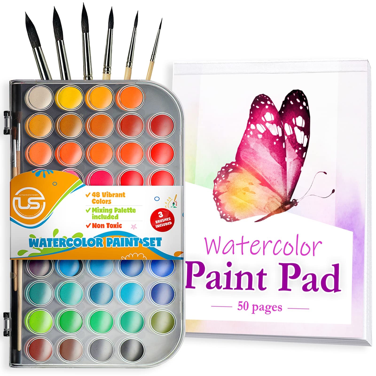 Watercolor Paint Set- Premium 48 Watercolor Paint with Watercolour Book, Water